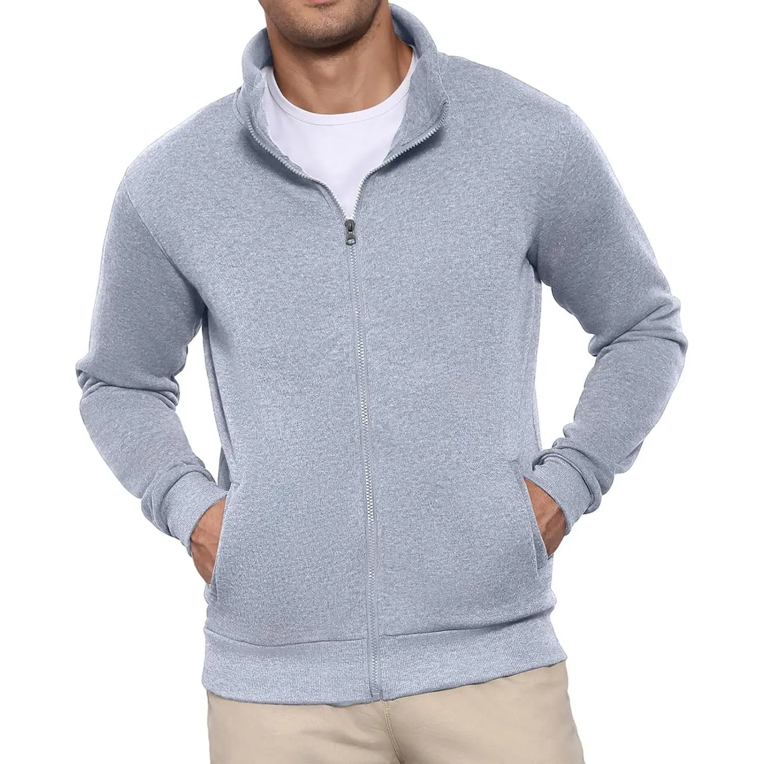 Men's Stand Collar Full Zip Sweatshirt, Active Zip Up Cardigan