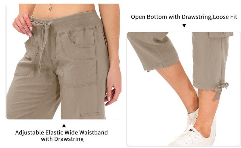 MoFiz Women's Cargo Capris Hiking Pants Lightweight Quick Dry Outdoor Athletic Travel Casual Loose Comfy Cute Pockets