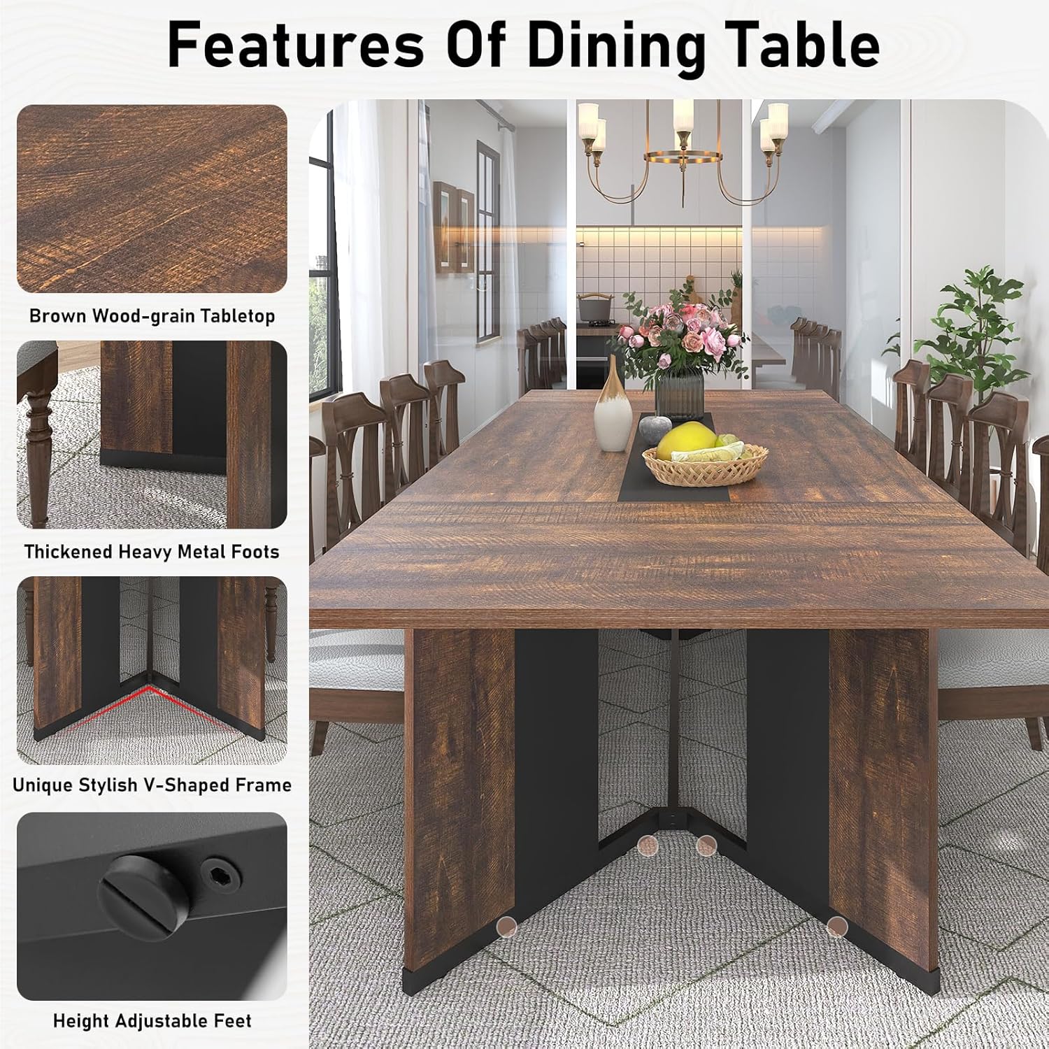 94 Inch Dining Table for 10 People,Modern Large Rectangular Kitchen Table W/Waterproof Wood Tabletop,Long Dining Room Tables W/Adjustable Legs&Metal Frame for Kitchen Living Room,Brown/White 94 Inch Dining Table for 10 People,Modern Large Rectangular Kitchen Table W/Waterproof Wood Tabletop,Long Dining Room Tables W/Adjustable Legs&Metal Frame for Kitchen Living Room,Brown/White