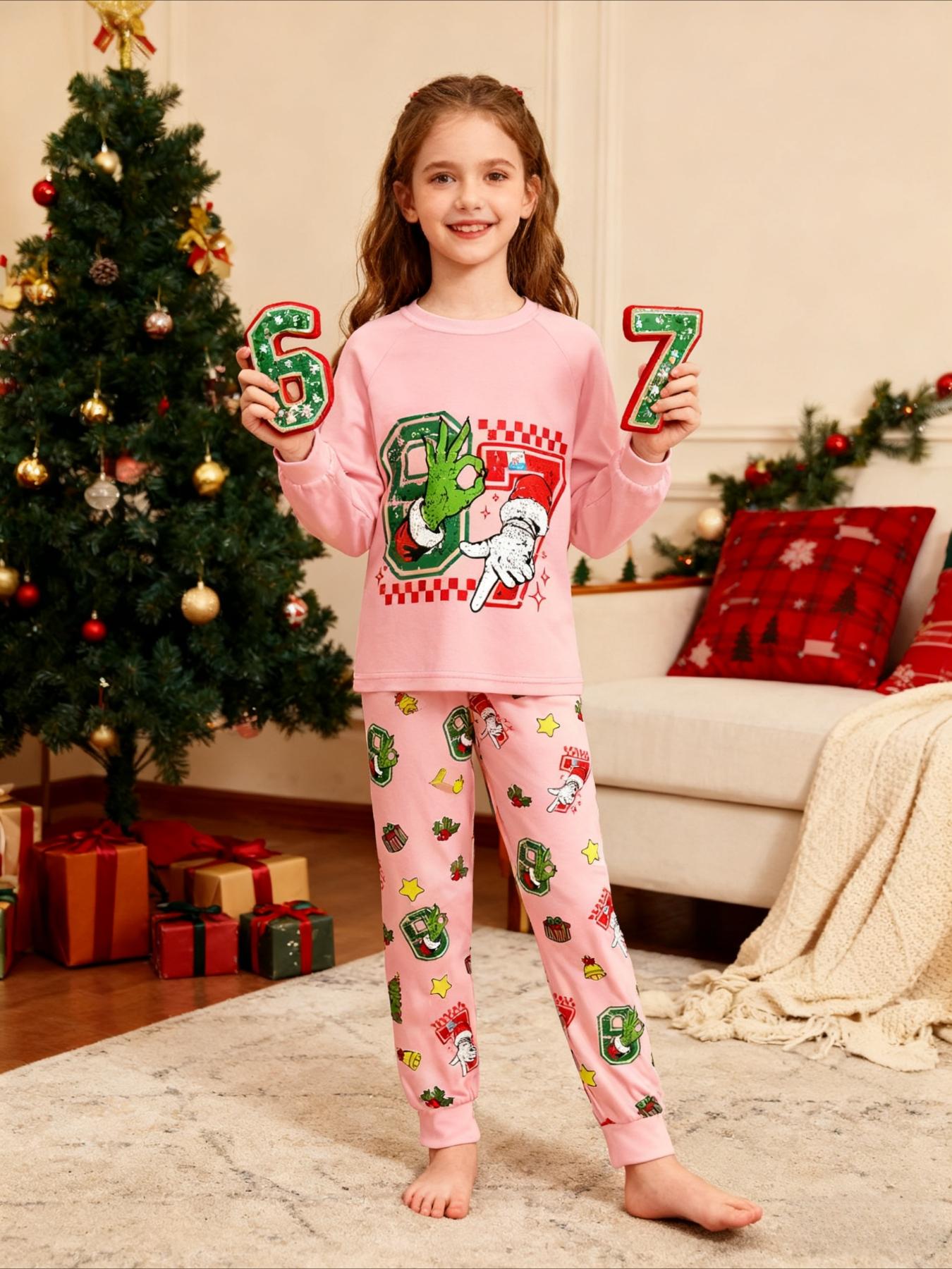 #67 Funny Kids Sleepwear Set Pajamas Christmas, Six Seven  Theme Fashion Print, Comfortable Soft Fabric, Holiday Gift Essential, Cartoon Print Pajama