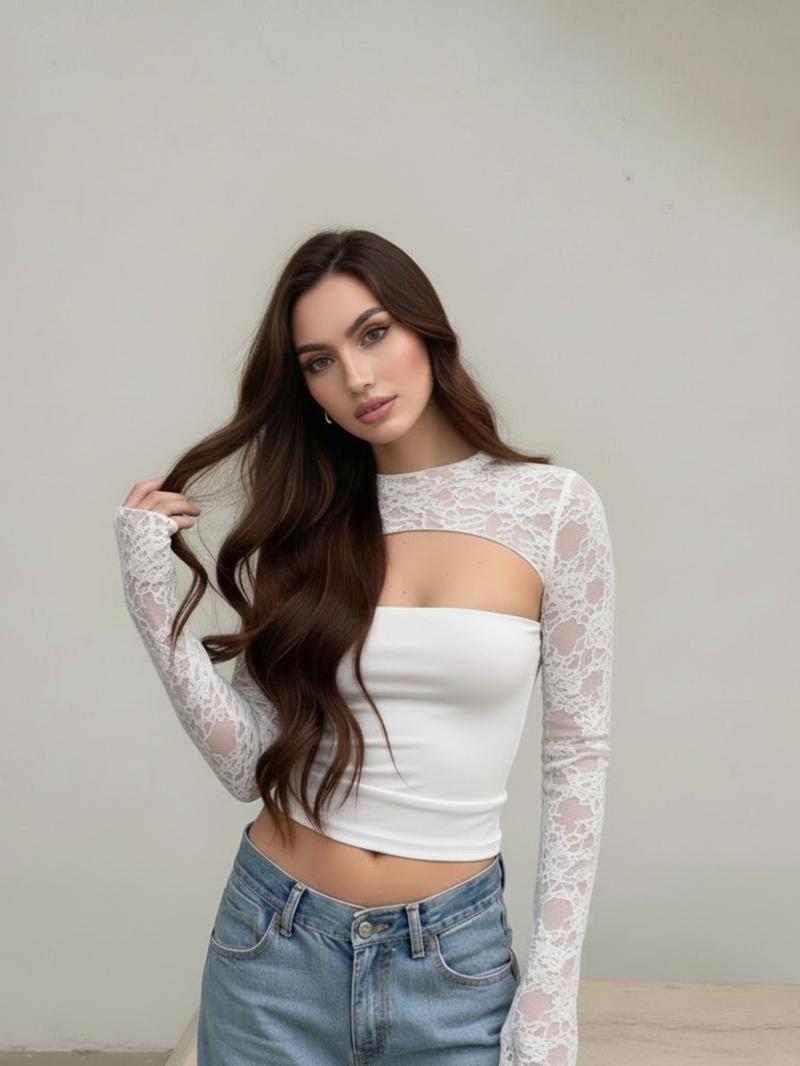 Elegant Lace Hollow Out Flare Sleeve Top, Vintage Slim-Fit Style that Shows an Elegant Look, Perfect for Any Occasion Blouse