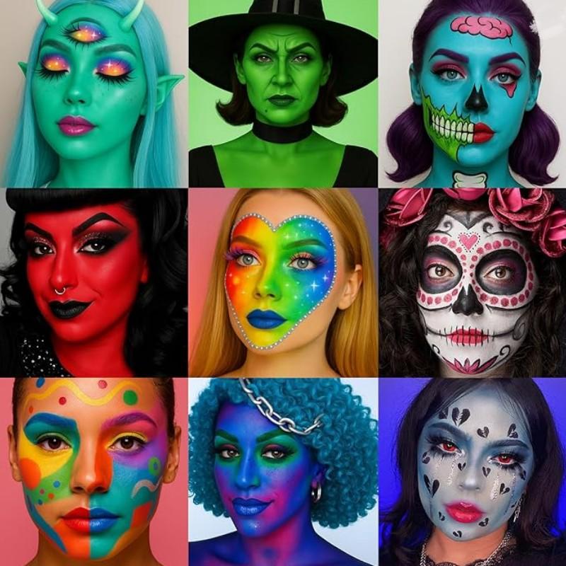 20 Colors Face Body Paint Set, Festival Party Art Kit with Palette and Stencil Tools, Artist Brushes, Tattoo Templates, Beginner & Pro Use