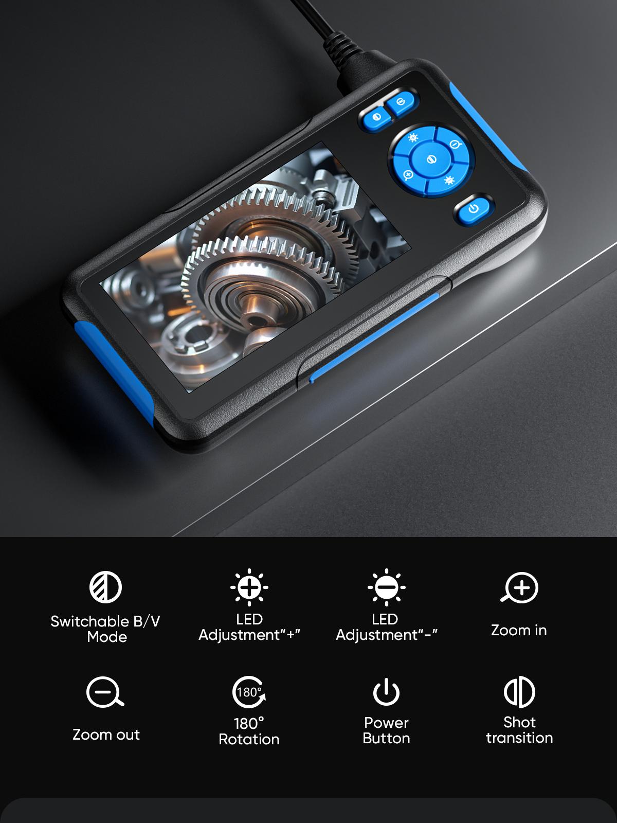 #TikTokShopSpringGlowUp Dual Lens Endoscope Borescope Camera with 8 Adjustable LED Light 16.5ft Semi-rigid Cable, IP67 Waterproof 8.0mm Snake Camera, Multifunctional Inspection Tools for Car, Sewer, Plumbing, Home Appliance, Pipe Maintenance Man Gift