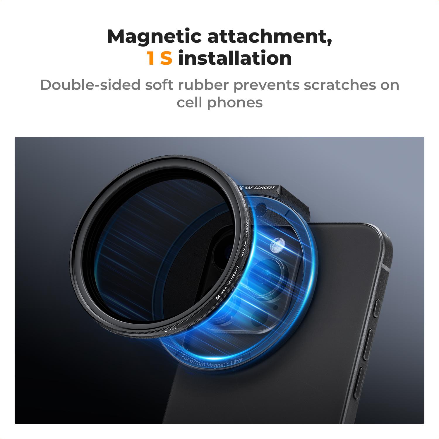 [K&F CONCEPT]Clip On 67mm CPL Magnetic Phone Lens Filter Kit, Phone Clip with Magnetic Adapter Ring/Cold Shoe/Locking Knob, Polarizer Filter for iPhone 16 15 Pro Max 14 13