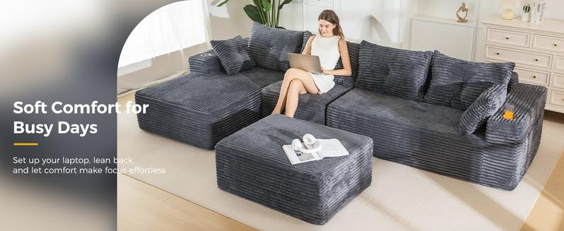 [3 Packs Shipped] MAXYOYO 131.6" Large U-Shaped Sectional Sofa,  Modern Boneless Couch for Living Room, Sofa in A Box, Oversized Sofa Sleeper with Deep Seat, Convertible Corduroy Sectional Sofa, No Assembly Required