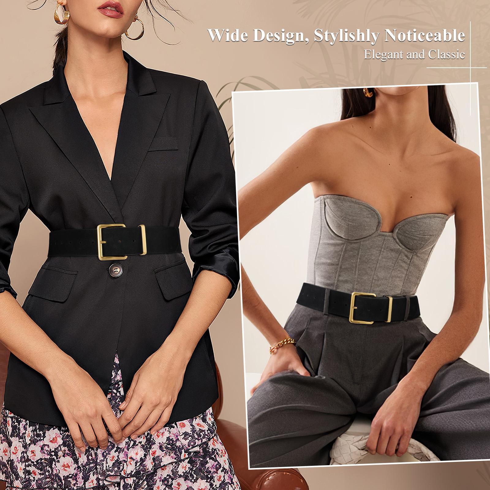 JASGOOD Women Wide Chunky Belt for Dresses Fashion Thick Suede Belt with Gold Buckle