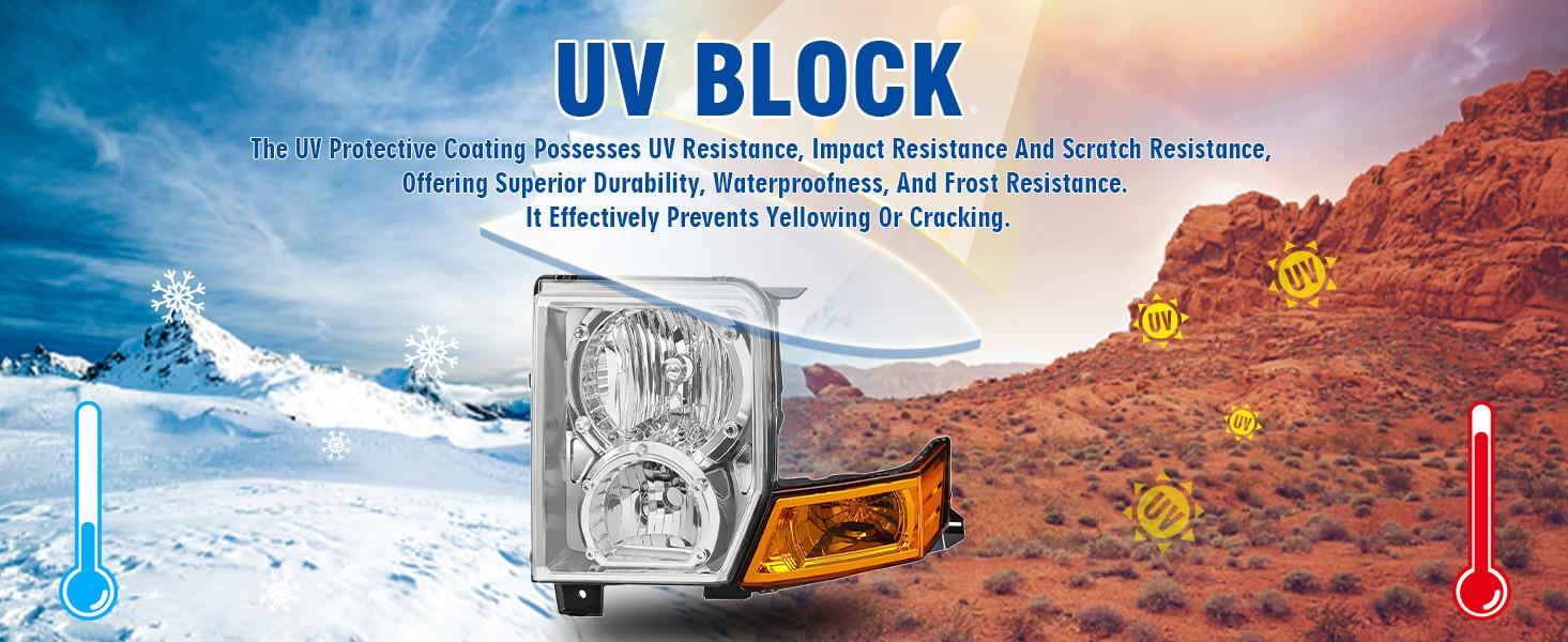 Headlights Assembly for 2006 2007 2008 2009 2010 Jeep Commander, Factory OE Replacement Halogen Headlamps with Bulbs, Chrome Housing Amber Reflector, Driver and Passenger Side