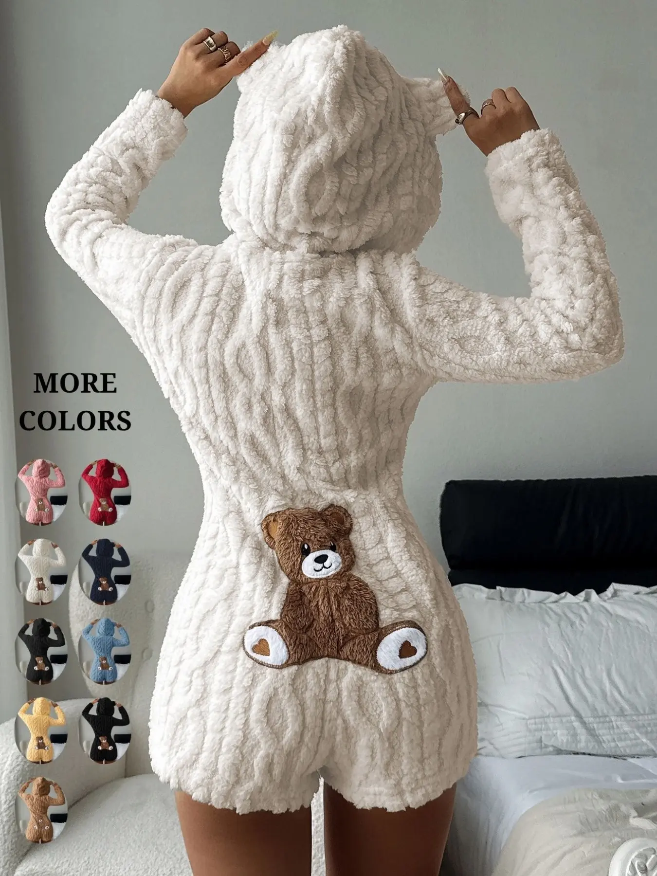【Black Friday】Women's Cute Teddy Bear Embroidered Hooded Fleece Sweatshirt, Comfortable Casual Fashion Design, Perfect Gift for Her, Daily Wear