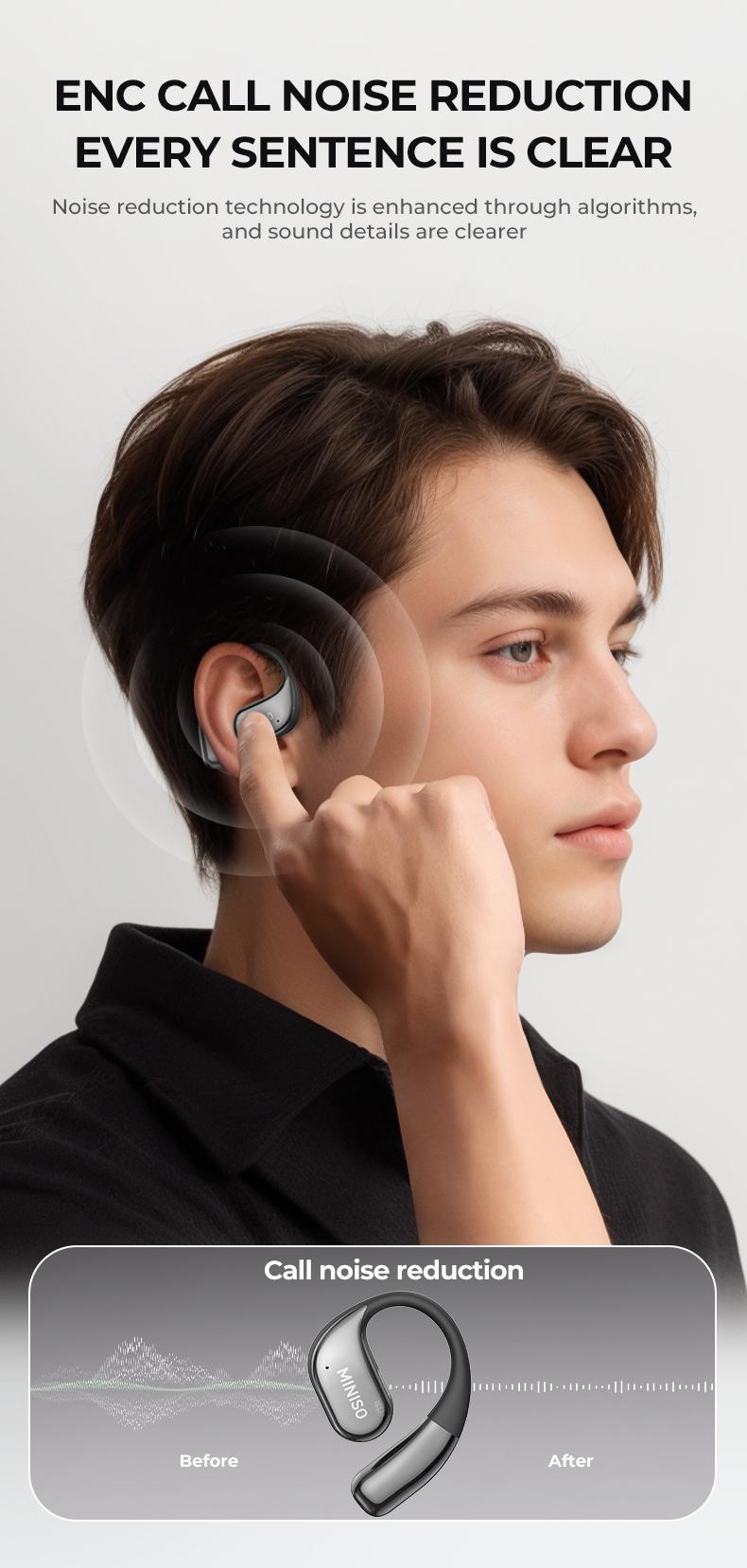 MINISO MS152 True Wireless Open Ear Headphones Bluetooth 5.4 HIFI Stereo Earbuds Noise Canceling Sports Earphones IPX5 Waterproof With microphone