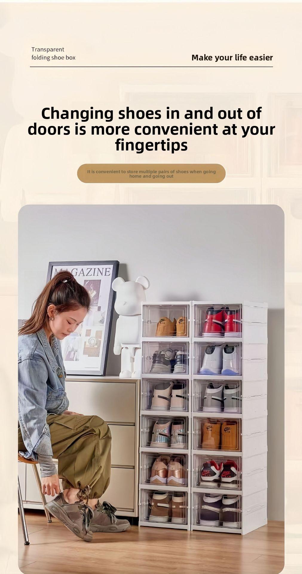 3/6 Installation-free folding shoe rack Transparent shoe storage box Shoe display cabinet Integrated moisture-proof, dustproof, durable and beautiful shoe cabinet Shoe rack