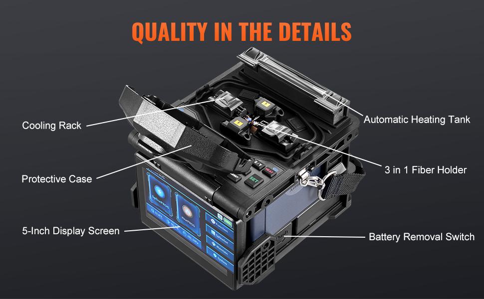 VEVOR Fiber Fusion Splicer 6-Motor, Core Alignment Fiber Optic Splicer 6s Splicing 13s Heating, Fiber Splicer Machine with 5 LCD Screen, 3 in 1 Fiber Holder, 7800mAh Battery for SM MM DS NZDS Fiber VEVOR Fiber Fusion Splicer 6-Motor, Core Alignment Fiber Optic Splicer 6s Splicing 13s Heating, Fiber Splicer Machine with 5 LCD Screen, 3 in 1 Fiber Holder, 7800mAh Battery for SM MM DS NZDS Fiber