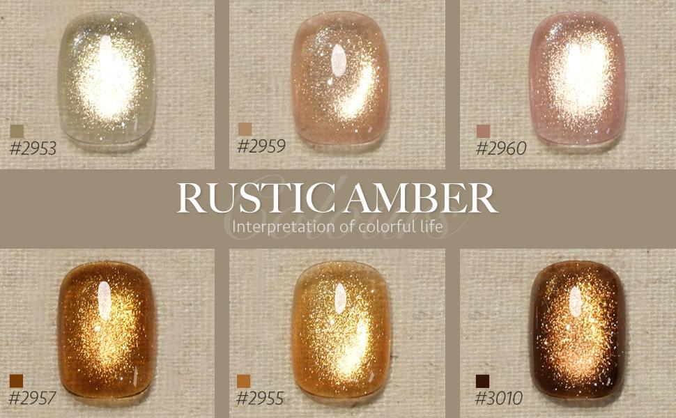 GAOY Rustic Amber Cat Eye Gel Nail Polish Set with Magnet for Sparkling Maillard Effect, Caramel Amber Glitter Nail Art, Long Lasting Gel for Home & Salon Manicure