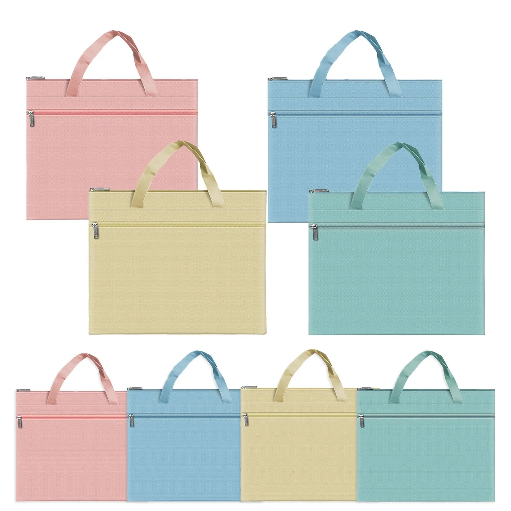GAOMON 8 Pack A4 Document Bags, Canvas & PVC Zipper Pouches for Classroom, 4-Color File Organizer Totes with Handles, 15"×11.8" Water-Resistant File Bags for School & Office