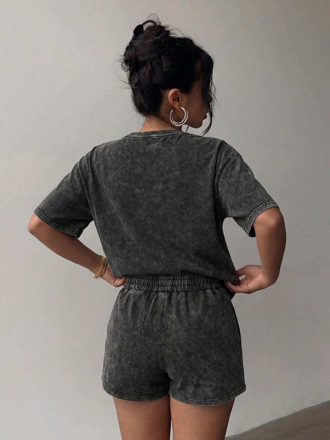 Cotton Two-Piece Set: Women's "NY Brooklyn Barbie" Style T-Shirt & Shorts — Casual Short-Sleeve Top and Shorts Set, Women's All-Season Two-Piece Outfit