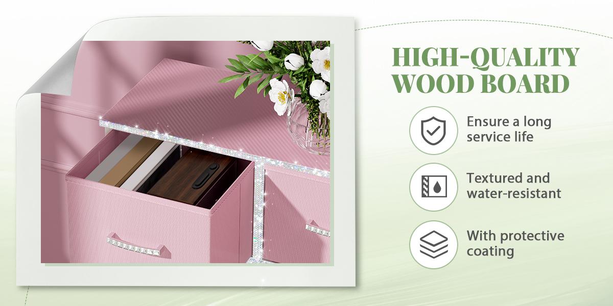 【Updated Decor】MUSEN Dresser with 9 Drawers, Pink Dresser for Bedroom Drawer Organizer Storage Drawers, Fabric Storage Tower with 9 Drawers, Chest of Drawers with Steel Frame, Wood Top for Nursery, Living Room, Closet, Deals for You Days
