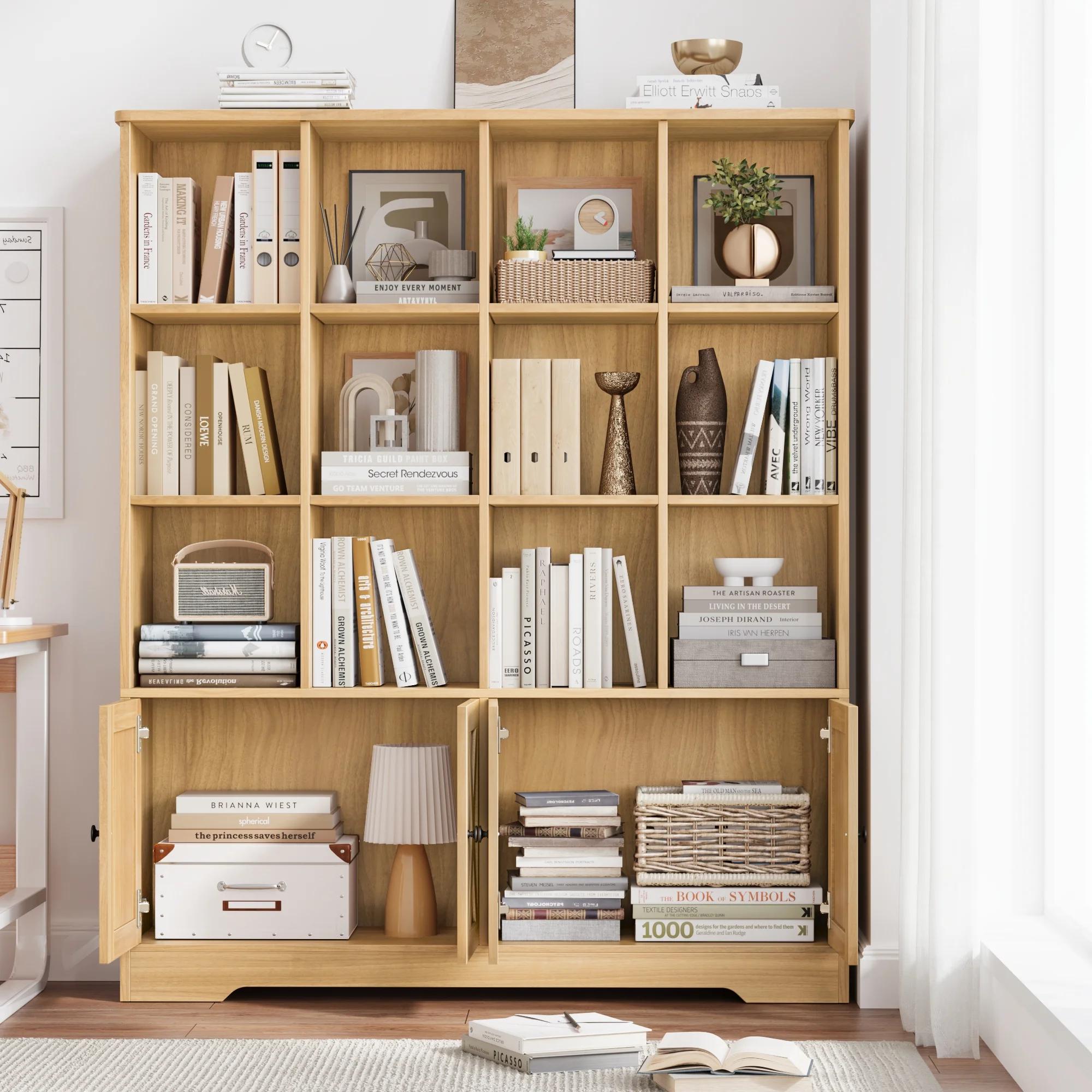 FOTOSOK 47.6" Wide Farmhouse Kids Bookshelf with Storage, Kids Book Shelf for Home Office, Double Wide Bookcase with 4 Doors FOTOSOK 47.6" Wide Farmhouse Kids Bookshelf with Storage, Kids Book Shelf for Home Office, Double Wide Bookcase with 4 Doors