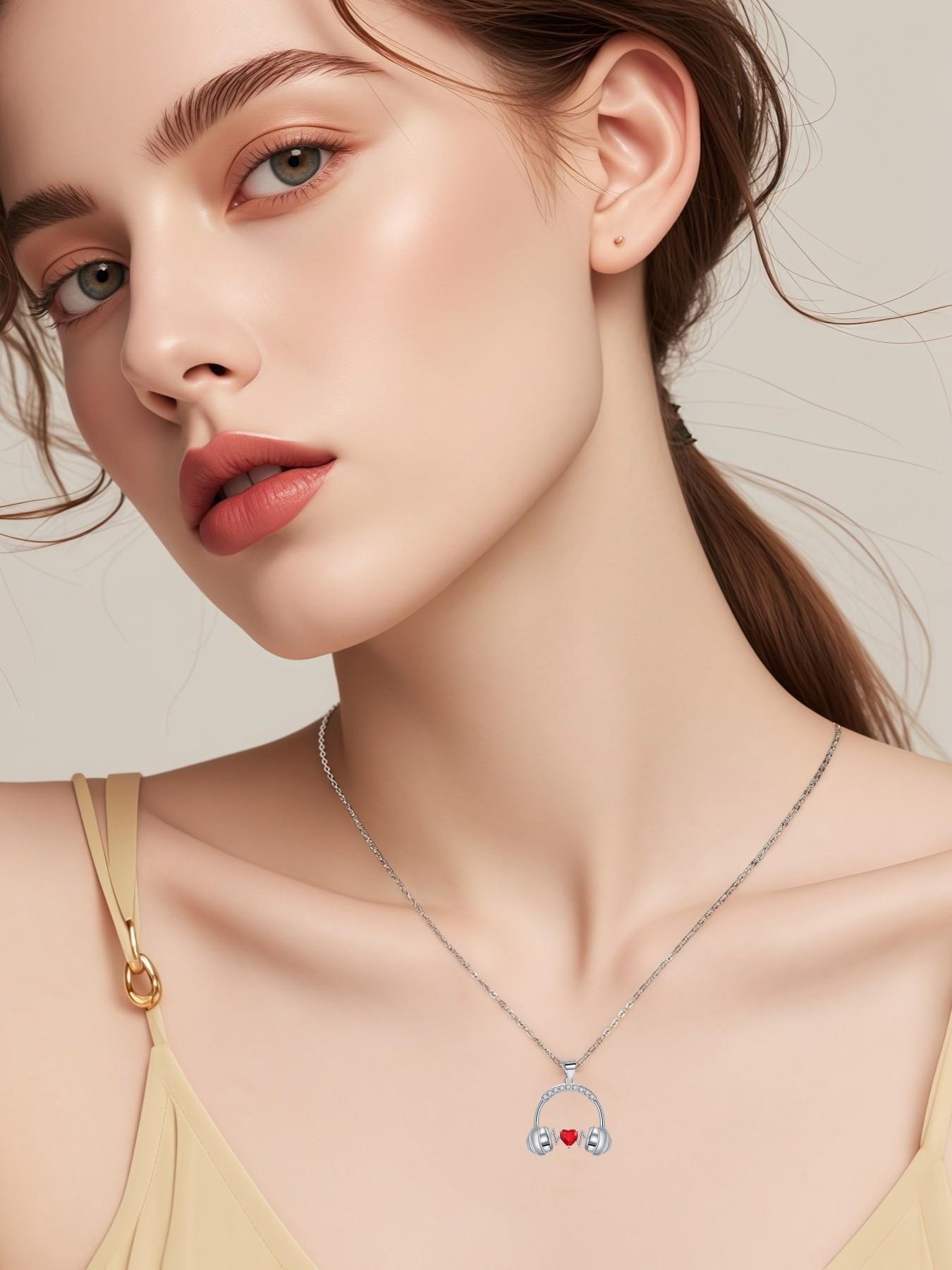 "Joyful Heart & Melodic Ear" Unique New Headset-shaped Ruby Necklace with Creative Magic Bear Gift Box, an ideal mysterious gift for various festivals, dates, wives and Valentine's Day.