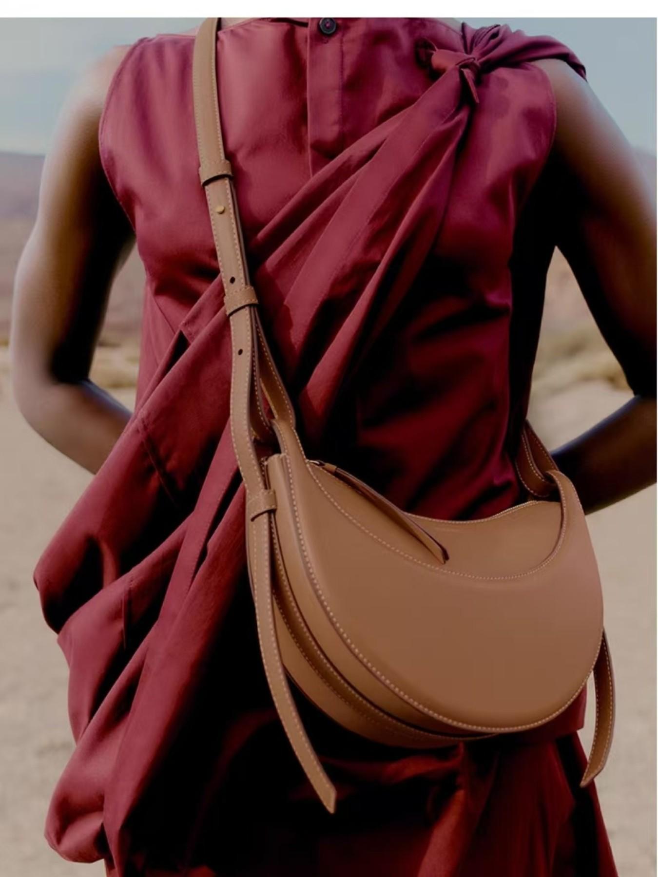 Style Unique Design Half Circle Bag, Minimalist Crescent Saddle Bag, Soft Leather Texture, Crossbody or Underarm, Women's Bag