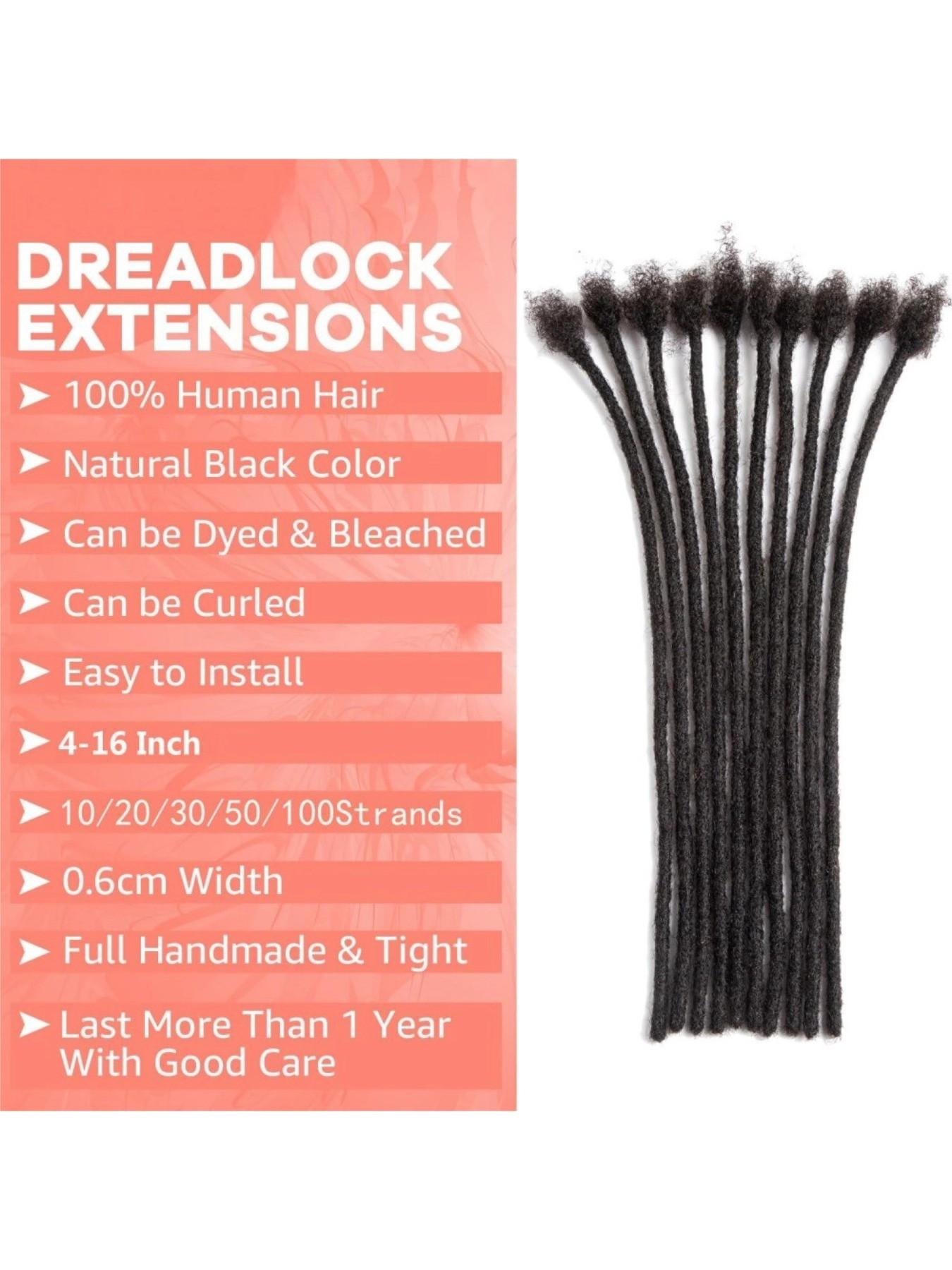 Interlocking Loc Extensions Human Hair for Women Men Full Handmade Permanent Dreads Locs, 0.6cm Width 100% Human Hair Dreadlock Extensions, Soft Human Hair Dreads Extensions, Natural Black (4-16 inch 10-100 Strands, 1B 0.6cm)