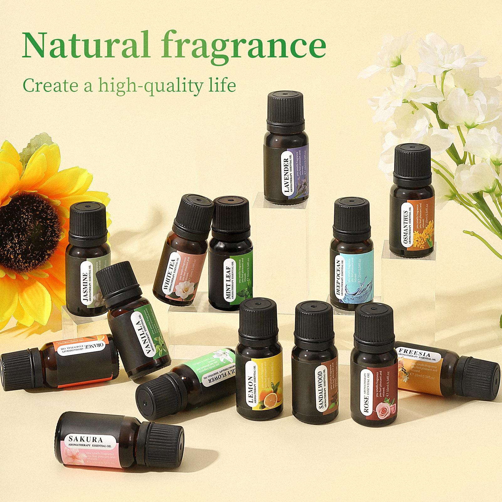Essential Oils Set, 10 ML Bottles Set For Home Care, Fragrance, Humidifiers, Difusors & Aromatherapy Oils Set Gifts, Mint Leaf, White Tea, Lavender, Lemon, Orange, Osmanthus, Vanilla, Sakura, Rose, Freesia, Sandalwood, Jasmine