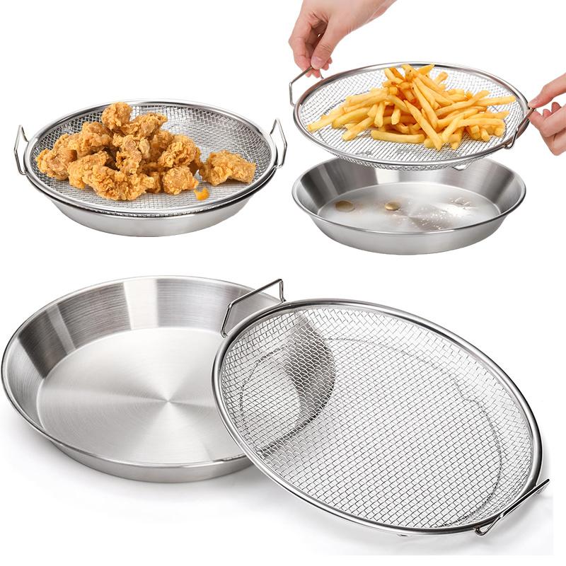 Stainless Steel 2-Piece Oil Filter Bracket + Tray Kitchen Accessory Set - Reusable Grill Sieves and Colanders for Oil Filtration, Barbecuing, Grilling - Ideal for Barbecue Enthusiasts