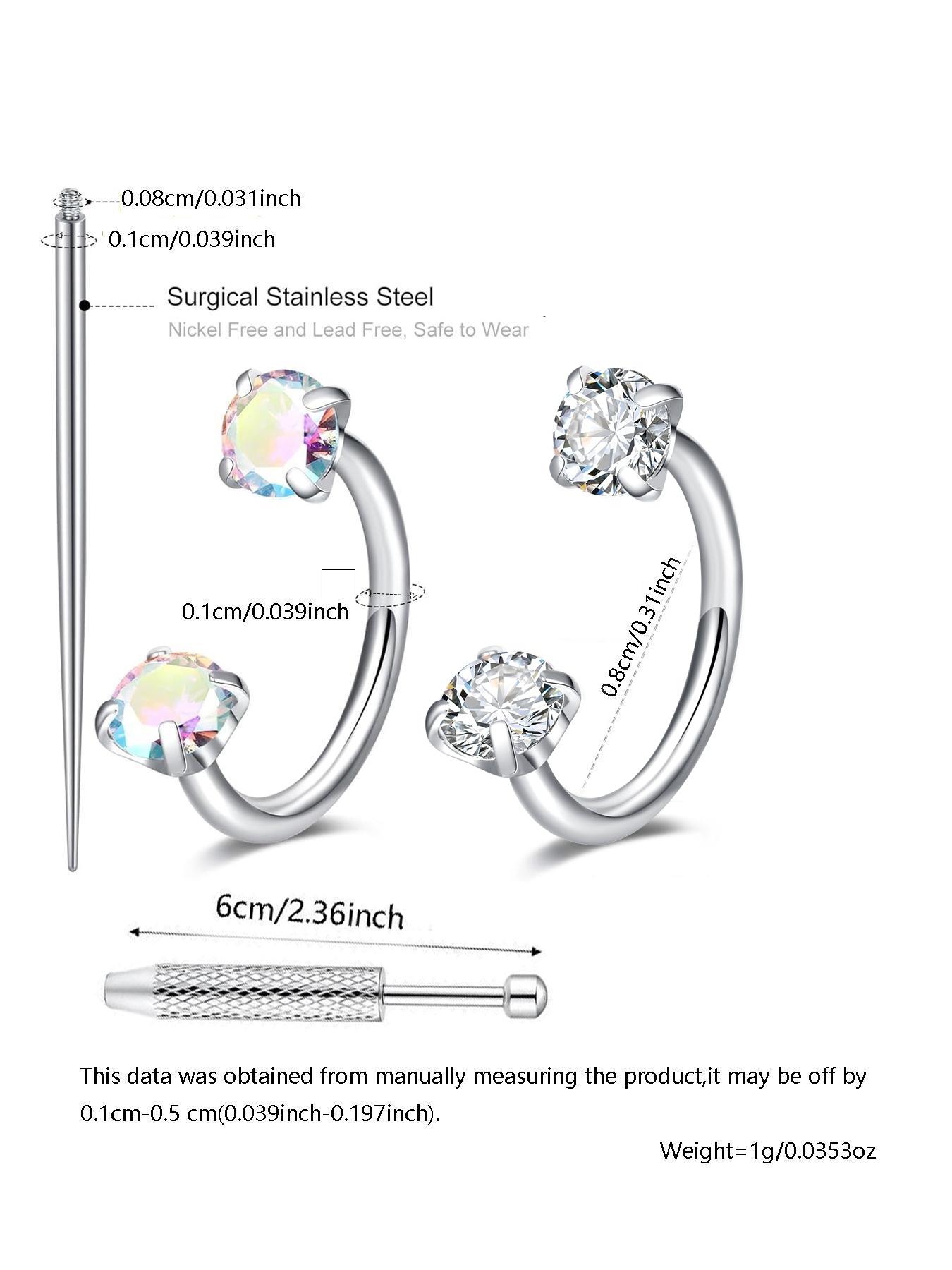 Stainless Steel Cz Nose Ring, Nose Cuff, Horseshoe Shape Nose Ring, 18 Gauge 8mm Hoop, Heart Design Perfect for Nose, Cartilage, Tragus, Helix and Lip Piercings, Nose Piercing Jewelry, Nose Rings Hoops