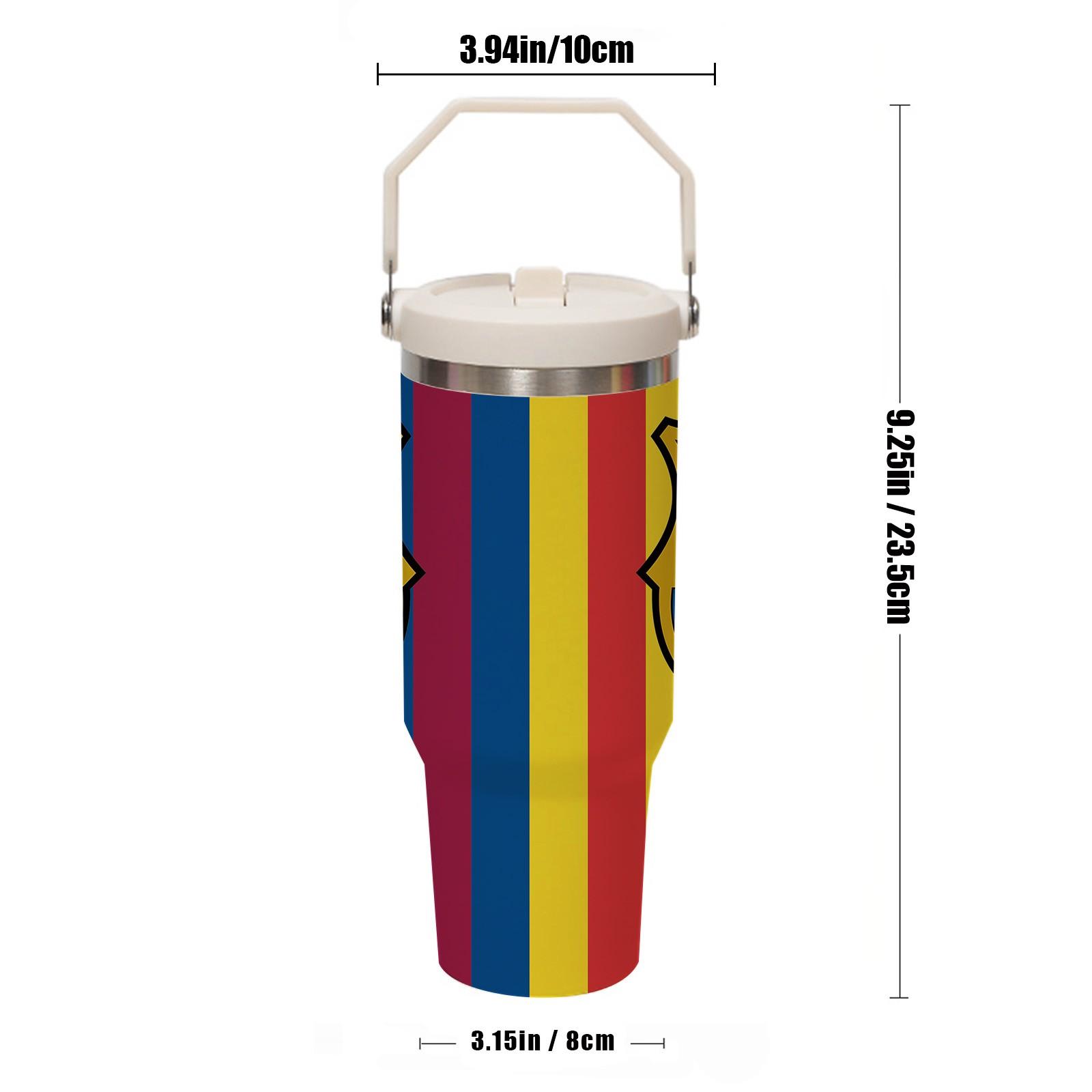 1 Pc Vacuum Cup 30oz Skinny Tumbler With Handle And Lid, Double Wall Thermal Mug, Leak Proof Insulated Mug, Keeps Hot 12 Hours Cold 24 Hours, Classic Stripe Fan Style Travel Mug For Coffee Tea, Gift For Men Women Sports Holiday Daily Use