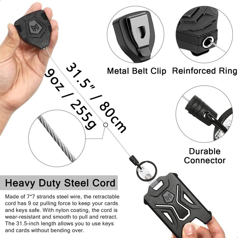 MNGARISTA Retractable Badge Holder and Heavy Duty Keychain with Belt Clip 31.5" Cord 9oz Retraction Tactical ID Card Protector Multifunctional Durable Organizer Workwear Everyday Carry