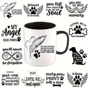 12pcs Dog memorial quote themed UV Transfer Stickers - for DIY Crafts, Mugs, Laptops & Water Bottles, Self-Adhesive Plastic Decals, DIY Mug Decoration