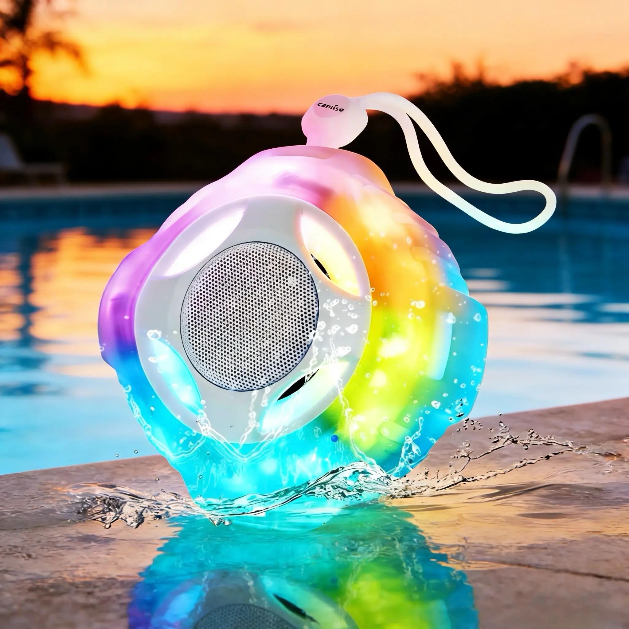 Bluetooth-compatible Waterproof Speaker Ipx7, 2000mah Portable Wireless Speaker with LED Light, HD Sound and Bass, Ideal for Beach, Kayak, Pool, Camping, Gift