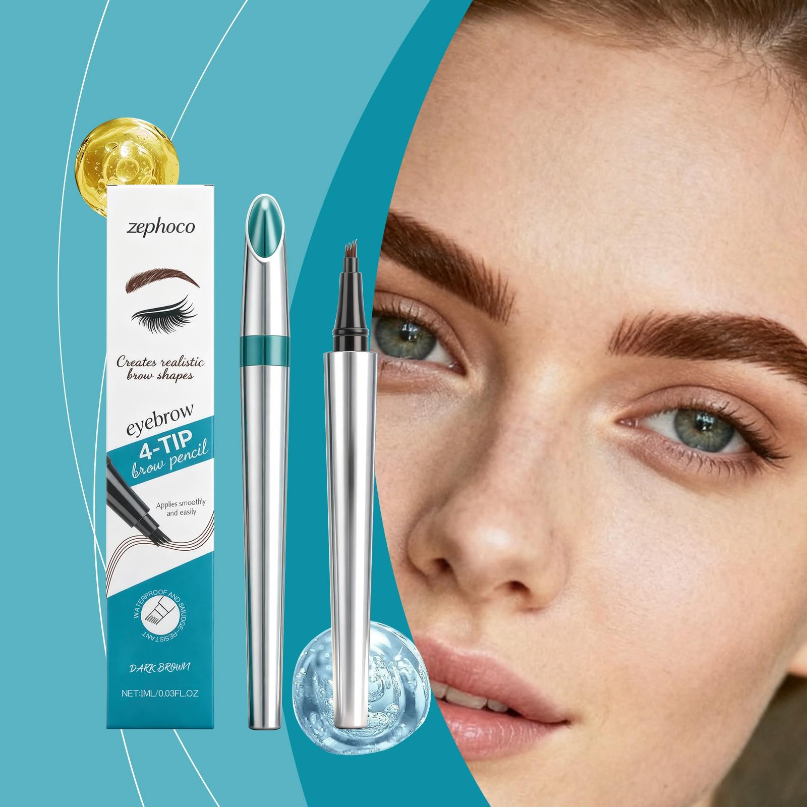 zephoco Dark Brown 4-Tip Brow Pen✨Smudge-proof Waterproof Sweat-proof Precisely Sculpted Brows 3D Wild Brow