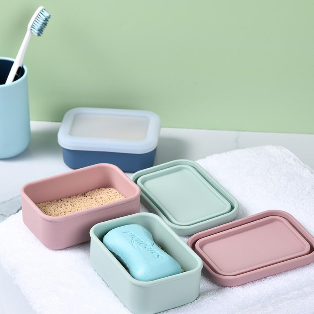 Compact Leakproof Travel Soap Case, Silicone Soap Box with Draining Layer, Enhanced Soap Container, Suitable for Camping, Gym, Bathroom, Outdoor Essentials