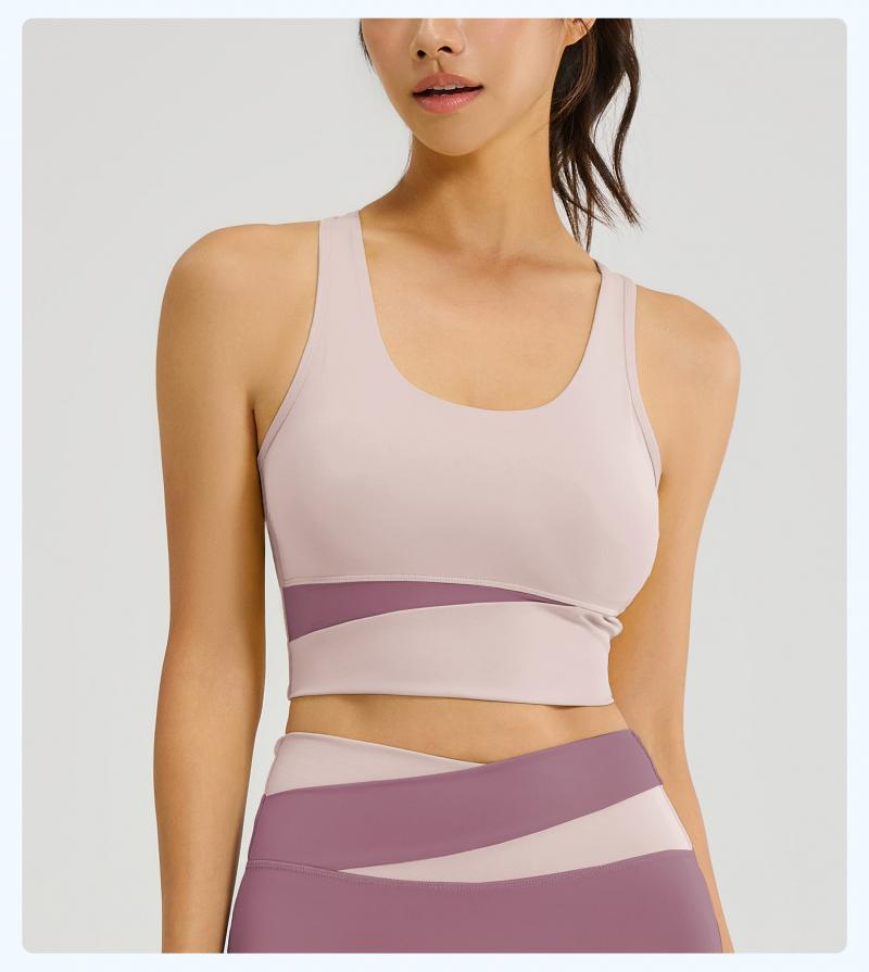 Color Block Sports Bra for Women, High Impact Shockproof & Push Up Fitness Tank Top, Running Yoga Beauty Back Bra