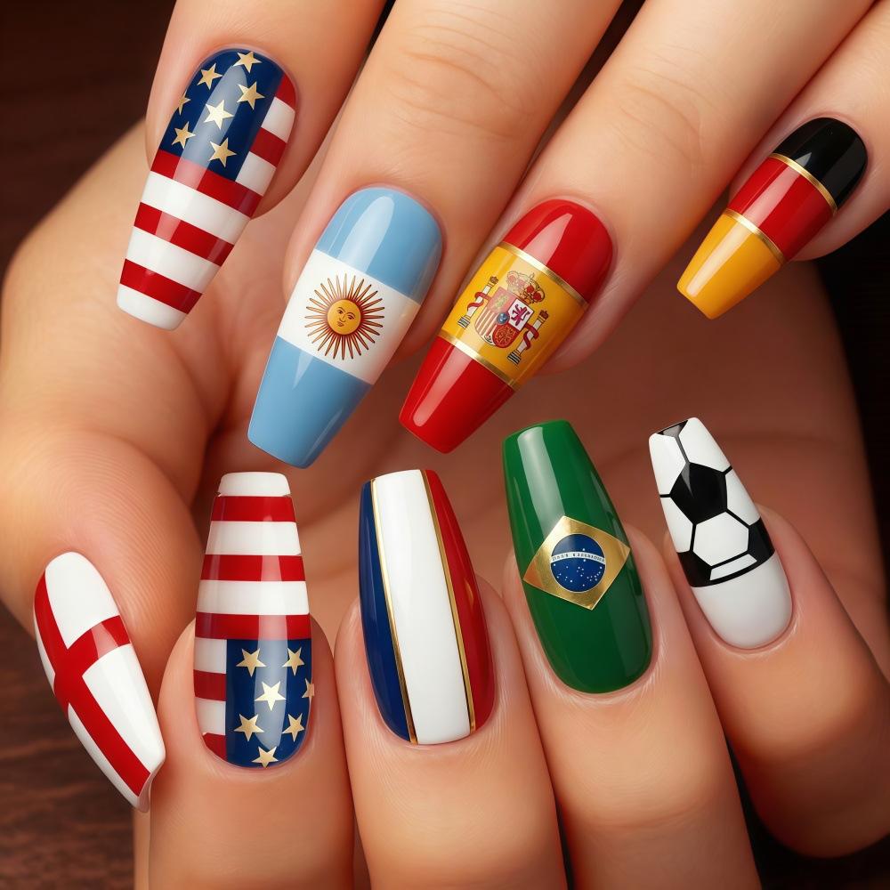 Football Theme Nail Art, Detachable False Nails Sj13, European & American Style, Removable Manicure Stickers, Model Xinghao T359