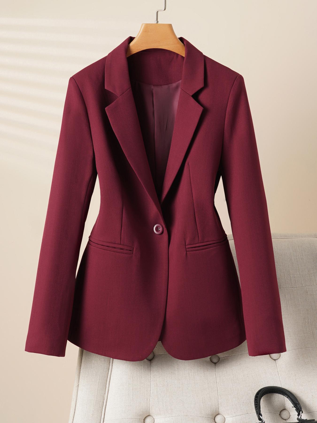 Women's Button Front Blazer Jacket, Slim Fit Long Sleeve Coat, Office Style, Spring & Fall Fashion, Plain Design with Pockets