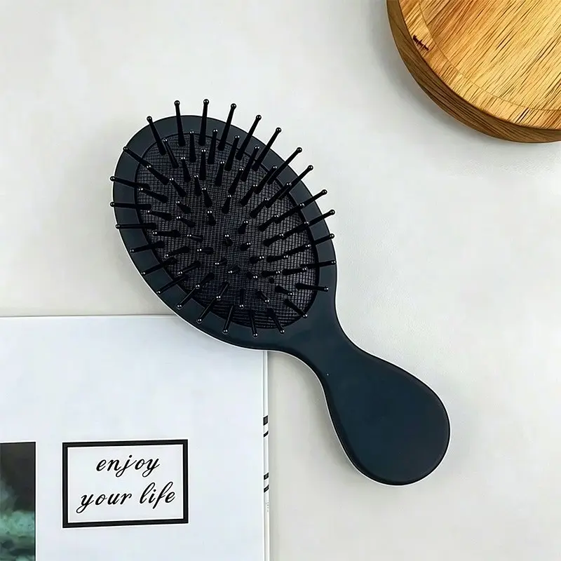 1PC Mini Portable Styling Comb Compact Hair Brush In Black Blue & Pink Matte Resin Handle With Soft Rubber Bristles Massage Scalp&Detangle Long Hair Professional Salon Hair Tools,Beauty Accessories & Travel Essentials For Styling,Brushing & Hair Care