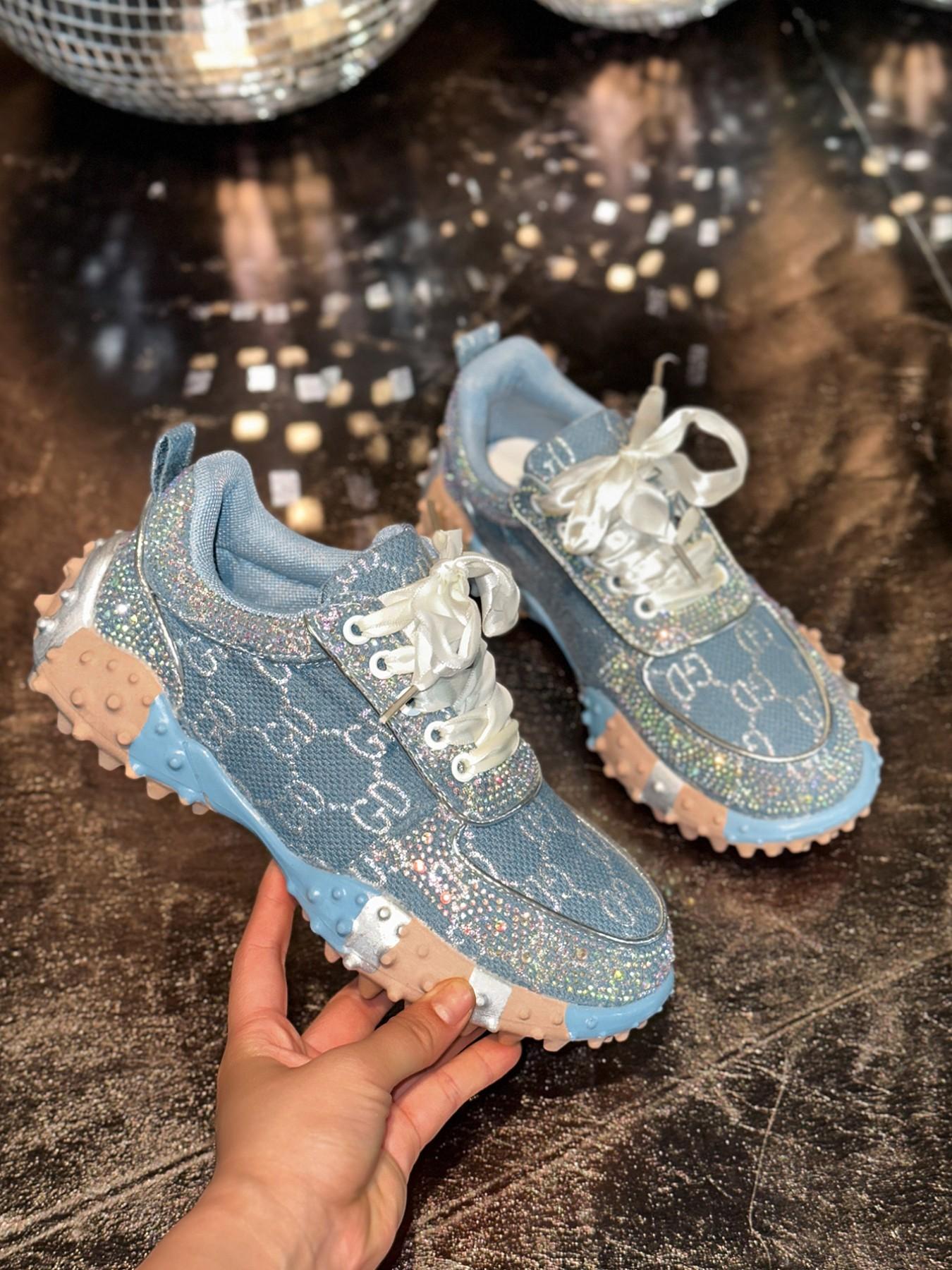 2026 Spring Denim Embellished Dad Shoes for Women, Thick Sole Height-Boosting Casual Sports Shoes, Comfortable and Stylish Footwear