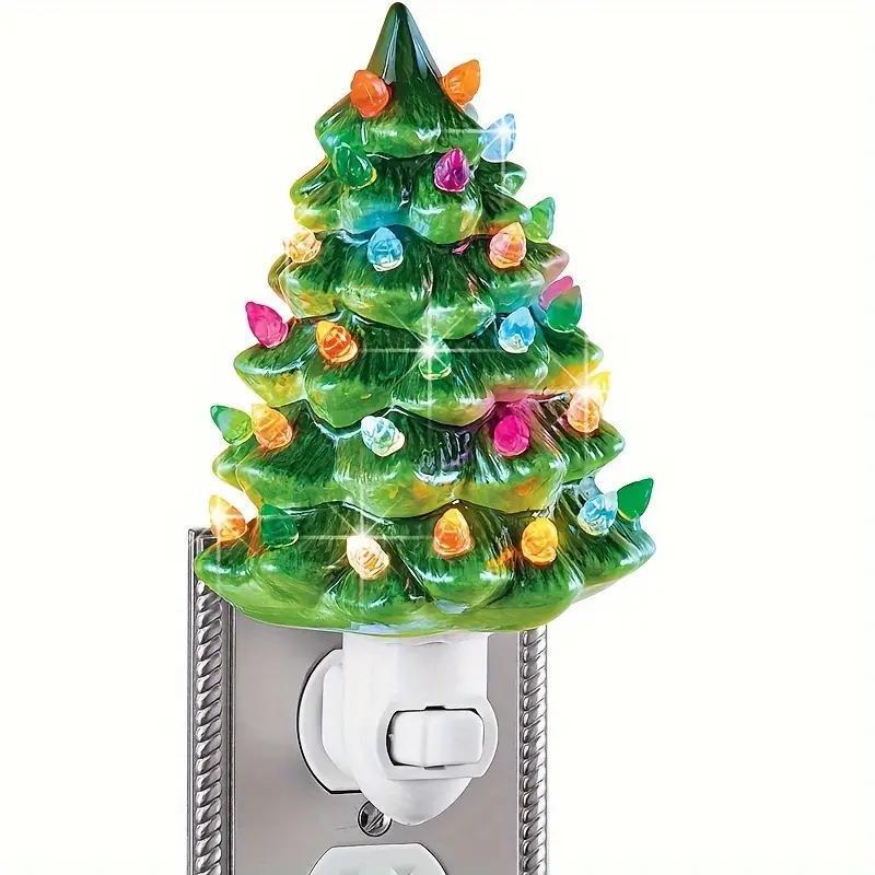 Christmas Tree Night Light, Resin Decoration Lamp with Colorful Bulbs, 360 Degree Rotating Plug, Switch Included, Home Bathroom Bedroom Decor, Indoor Decorative Light