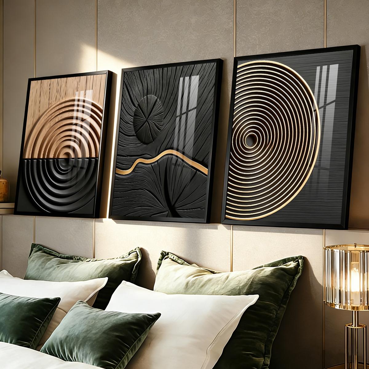 3 Counts Aluminum Alloy Framed Painting, Abstract Geometric Lines And Circles Art, Home Decoration For Living Room, Bedroom, Office, Restaurant, Hallway Wall Decor, Odorless Print Artwork, Luxury Perfect Gift For Friends And Family