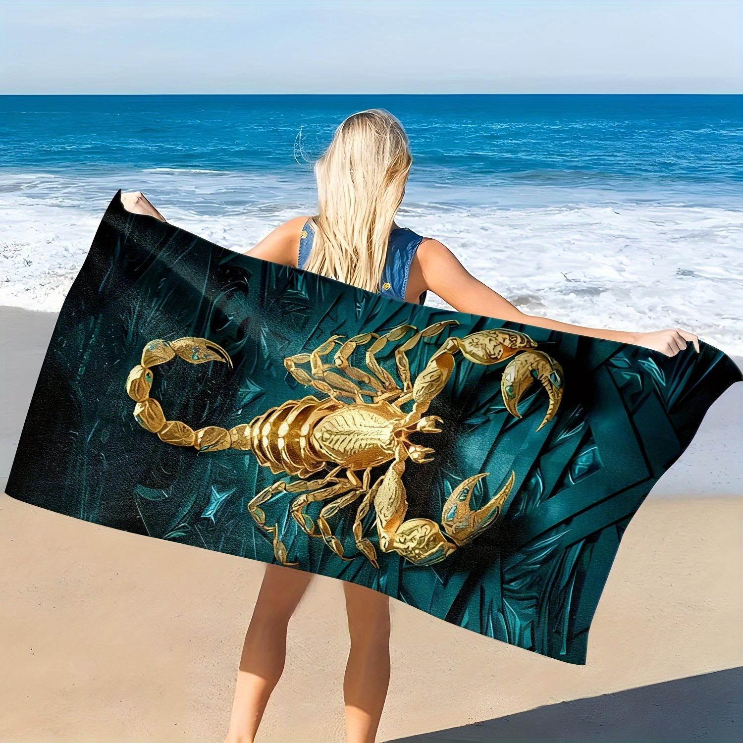 1-Pack Golden Scorpion Beach Towel - Quick-Dry Large Rectangular Bath & Swim Towel with Golden Scorpion Design, Lightweight & Sand-Resistant for Surfing, Yoga, Summer Beach - Machine Washable Polyester Towel, Beach Towel Quick Dry