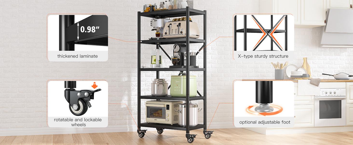 Raybee Furniture Garage Shelving Heavy Duty Storage Shelves for Storage with Wheels 5 Tier Metal Shelving Unit Adjustable Metal Shelves for Storage Rack Kitchen Garage Basement Shelf Raybee Furniture Garage Shelving Heavy Duty Storage Shelves for Storage with Wheels 5 Tier Metal Shelving Unit Adjustable Metal Shelves for Storage Rack Kitchen Garage Basement Shelf