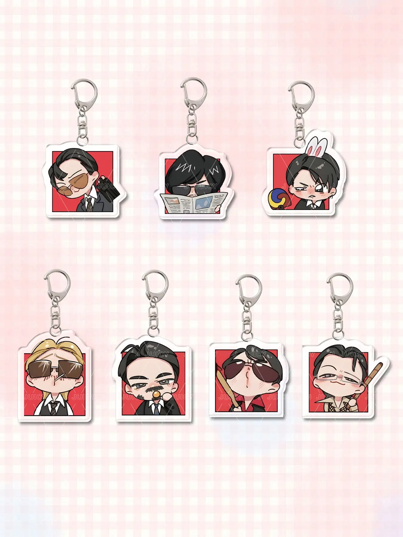 7 pcs Acrylic Idol Bts Keychains & Charms, Cute Cartoon BTS Characters, All Seasons, Backpack Accessories, Wallet Pendant, Gift for Friends