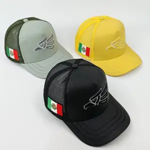 Mexican Flag Eagle Embroidered Mesh Cap Unisex Adjustable Sunscreen Outdoor Travel Hat