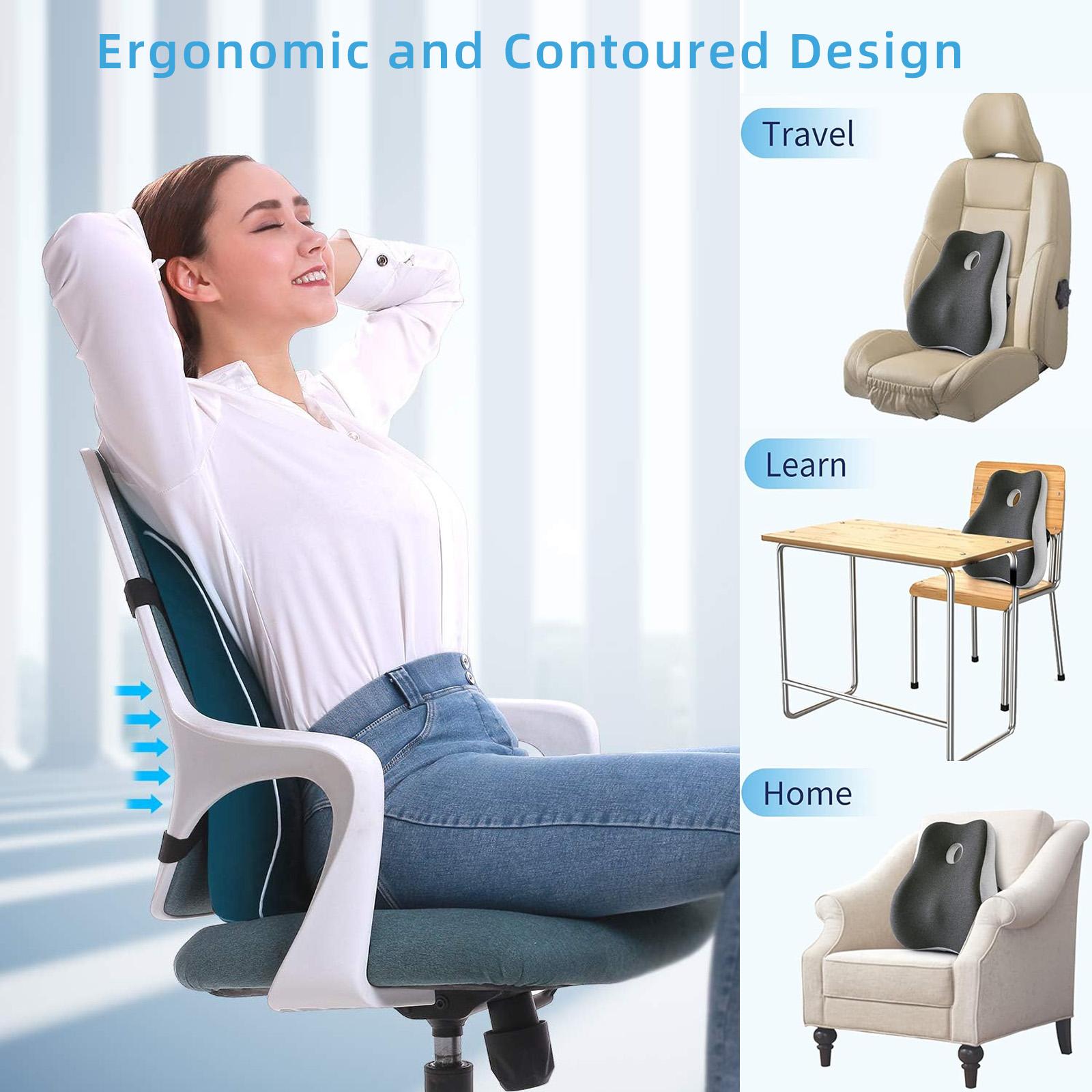 Memory Foam Office Chair Cushion and Lumbar Cushion, Adjustable Swivel Chair Comfy Chair Suitable for Home, Car and Office Use, Hip and Waist Upgrade, Portable and Comfortable with Washable Breathable Mesh, Ergonomic Computer Chair