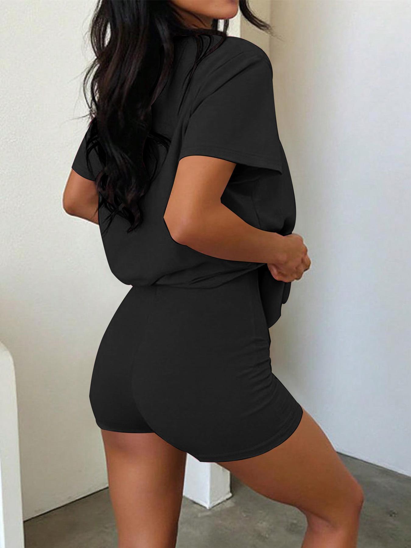 Women's Two Piece Shorts Lounge Set, Crew Neck Short Sleeve Relaxed T-Shirt & High Waisted Fitted Shorts, Casual Matching Summer Outfit, Travel Vacation Everyday Wear Bottom Loose 2 piece sets