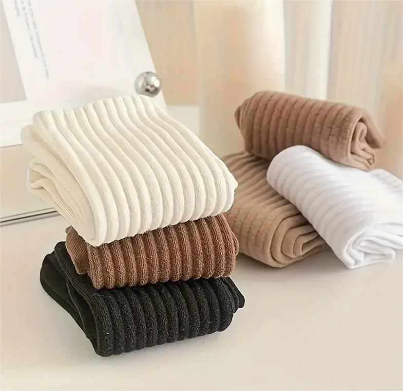 Mid Tube Socks , Vertical Stripes, Solid Color,   Sweat Absorbing Socks, Student Office Workers, Sports Long Socks, Soft Winter Womenswear Women