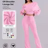 【Black Friday】2-Piece Sporty Suit, Long Sleeve Off-Shoulder Top & High Waist Drawstring Pants, Yoga Fitness, Casual Style, Spring Summer Fall Winter