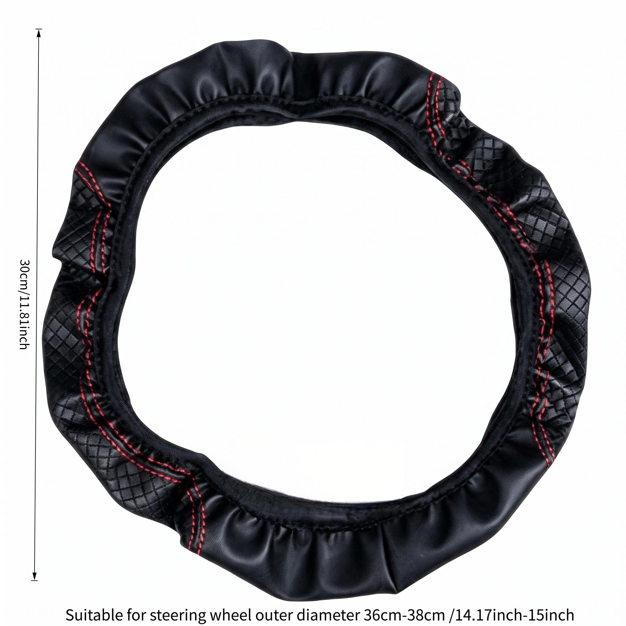 Car Steering Wheel Cover, Universal Non-slip Protector Cover for 14.17-15 Inch Steering Wheel, Waterproof Steering Wheel Cover without Inner Ring, Car Gadgets, Car Interior Accessories, Automotive, Pu Leather Material, Universal Fit-YY1