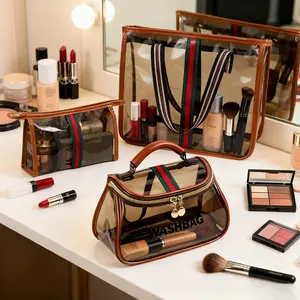 Vintage Luxury Transparent Makeup Bag, Travel Cosmetic Bag, Tote Bag Handbag Multiple Sizes Available, Portable Multifunctional Gym Swim Bath Storage, Makeup Organizer Pouch