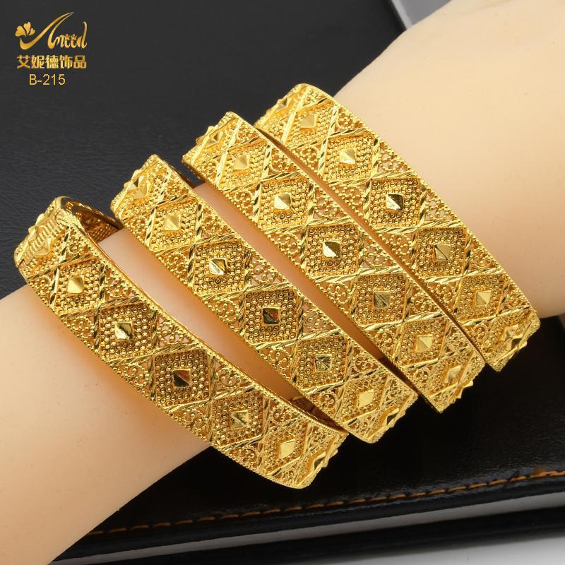 Dubai Charm Hard Bracelets Bangles For Women Gold Plated Indian African Ethiopian Arabic Hand Jewelry Wedding Gifts